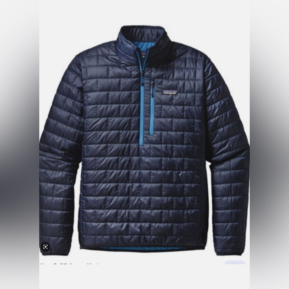 Patagonia Womens Navy Blue Quilted Pullover with Light Blue Trim